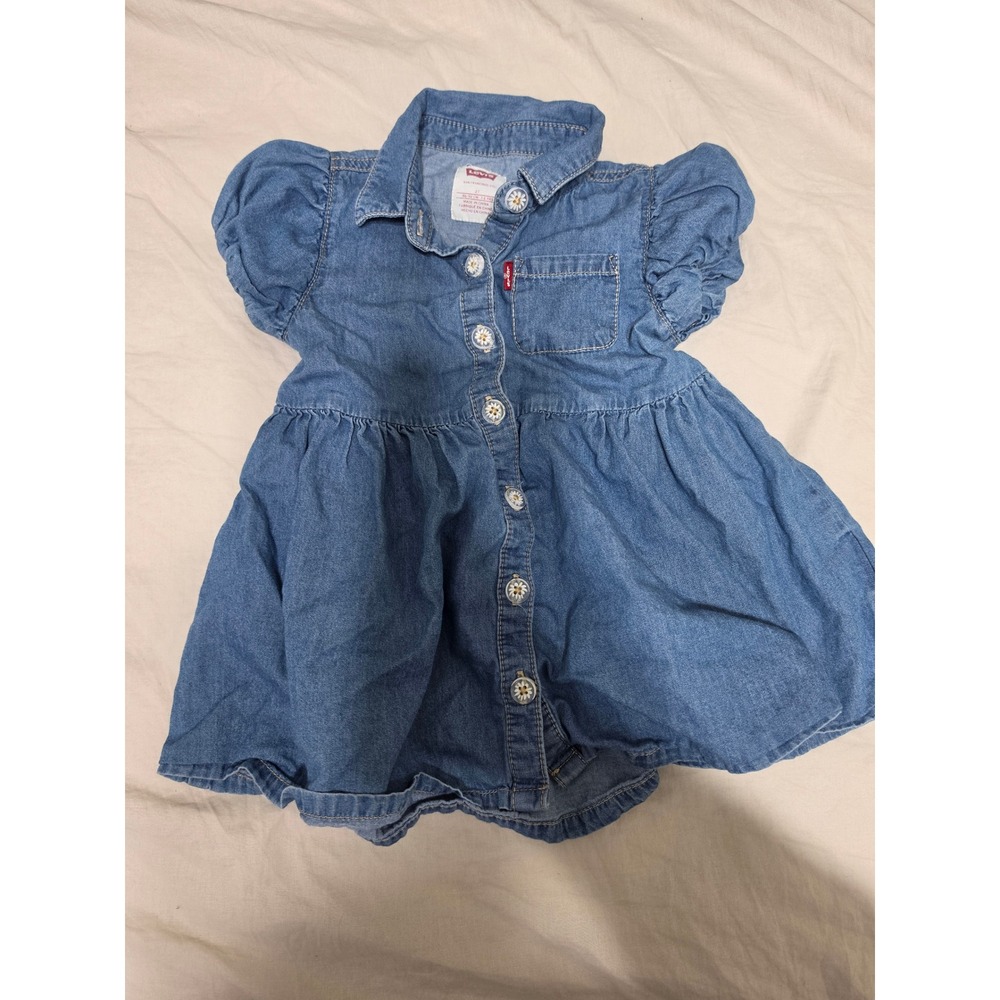 Levis Toddler Girls Denim Dress Blue Medium Wash Puff Sleeve Daisy Button 2T
